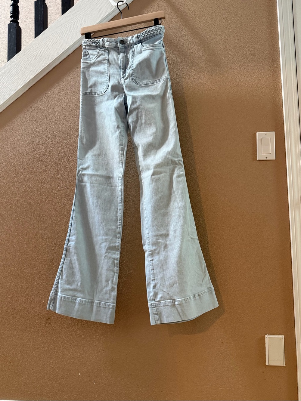 Alice + Olivia Pale Blue High-Rise Flared Jeans
